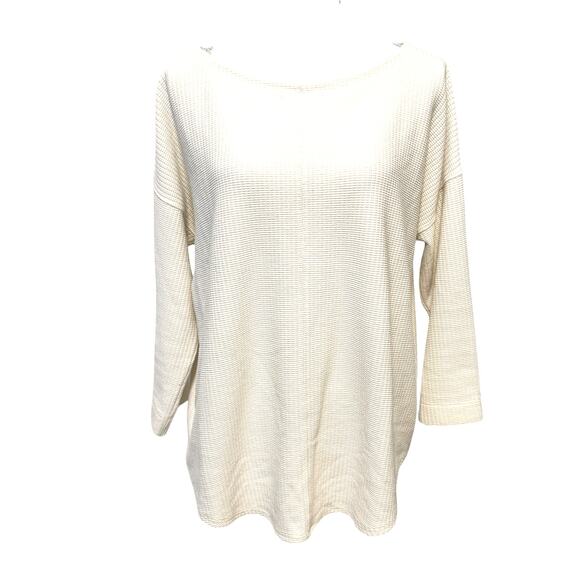 Lilla P Shirttail Hem Boatneck Waffle Top Drop Sleeve Pullover Cream Talc XL - Picture 3 of 9